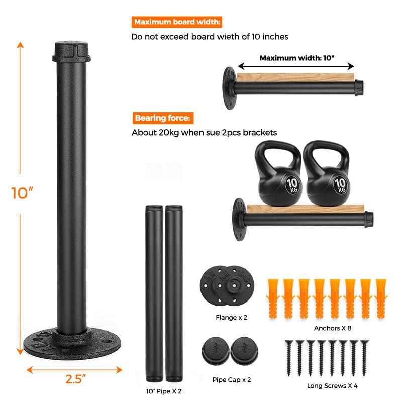 Trent Austin Design® 6 Pcs Industrial Pipe Clothes Bar 10 Inch - Wall Mount Clothing Rack - Face Out Closet Rods