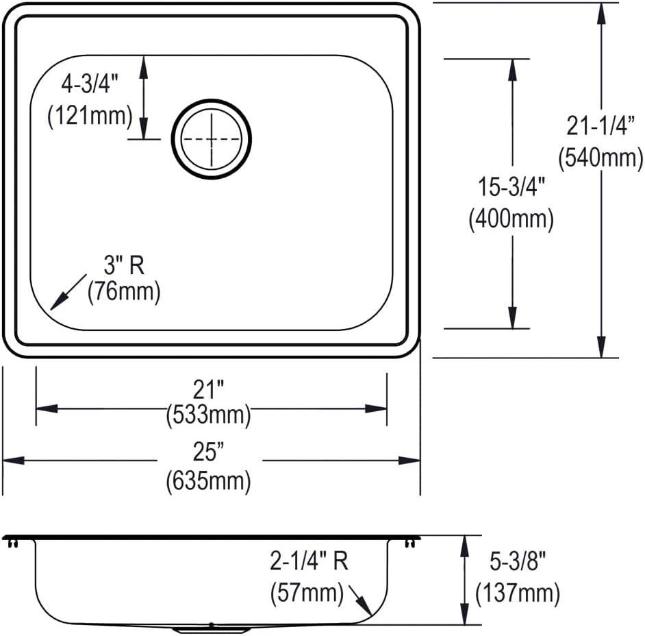 Dayton 25" x 21" Stainless Steel Drop-In Kitchen Sink