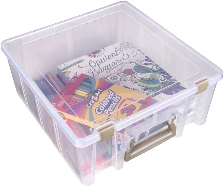 ArtMaster Double-Deep Satchel: Large Portable Art Storage with Removable Dividers & Handle, Clear/Gold