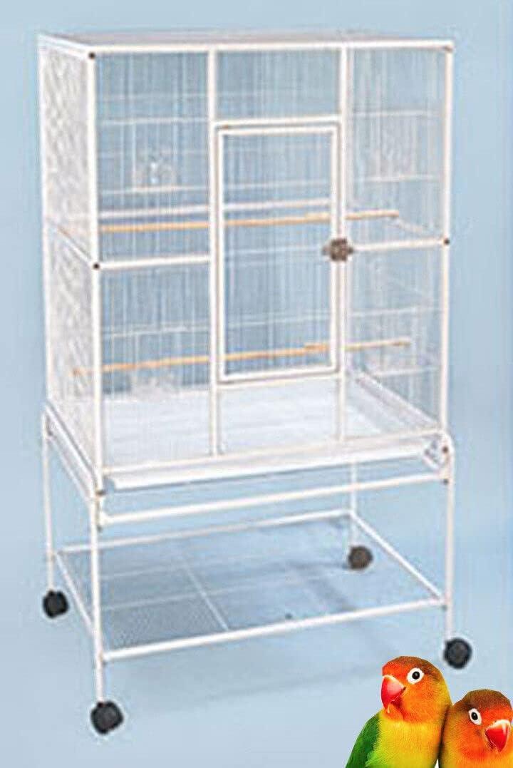 64" White Wrought Iron Bird Flight Cage with Rolling Stand