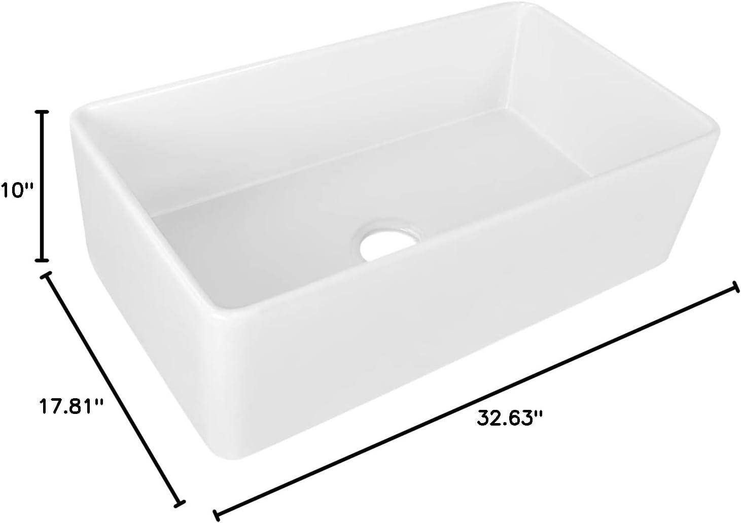 Grove 33" L X 18" W Rectangular Single Bowl Fireclay Farmhouse Kitchen Sink with Grid and Strainer