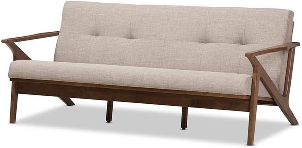 Bianca Mid-Modern Walnut Wood Fabric Tufted 3 Seater Sofa Light Gray - Baxton Studio: Durable Rubberwood Frame, Vintage Style