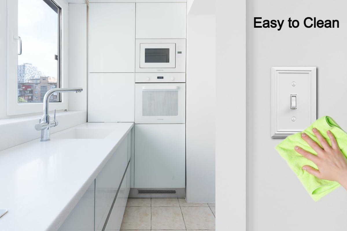 Modern Decorative Wall Plate Switch Plate Outlet Cover, Vintage Retro Wood Grain Design(Single Toggle-4 Pack, White)