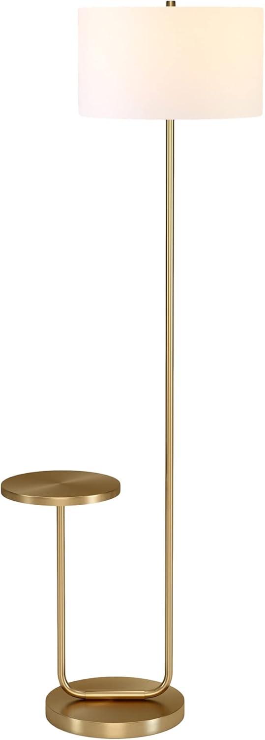 Jacinta Brass & White Modern Floor Lamp with Tray Table