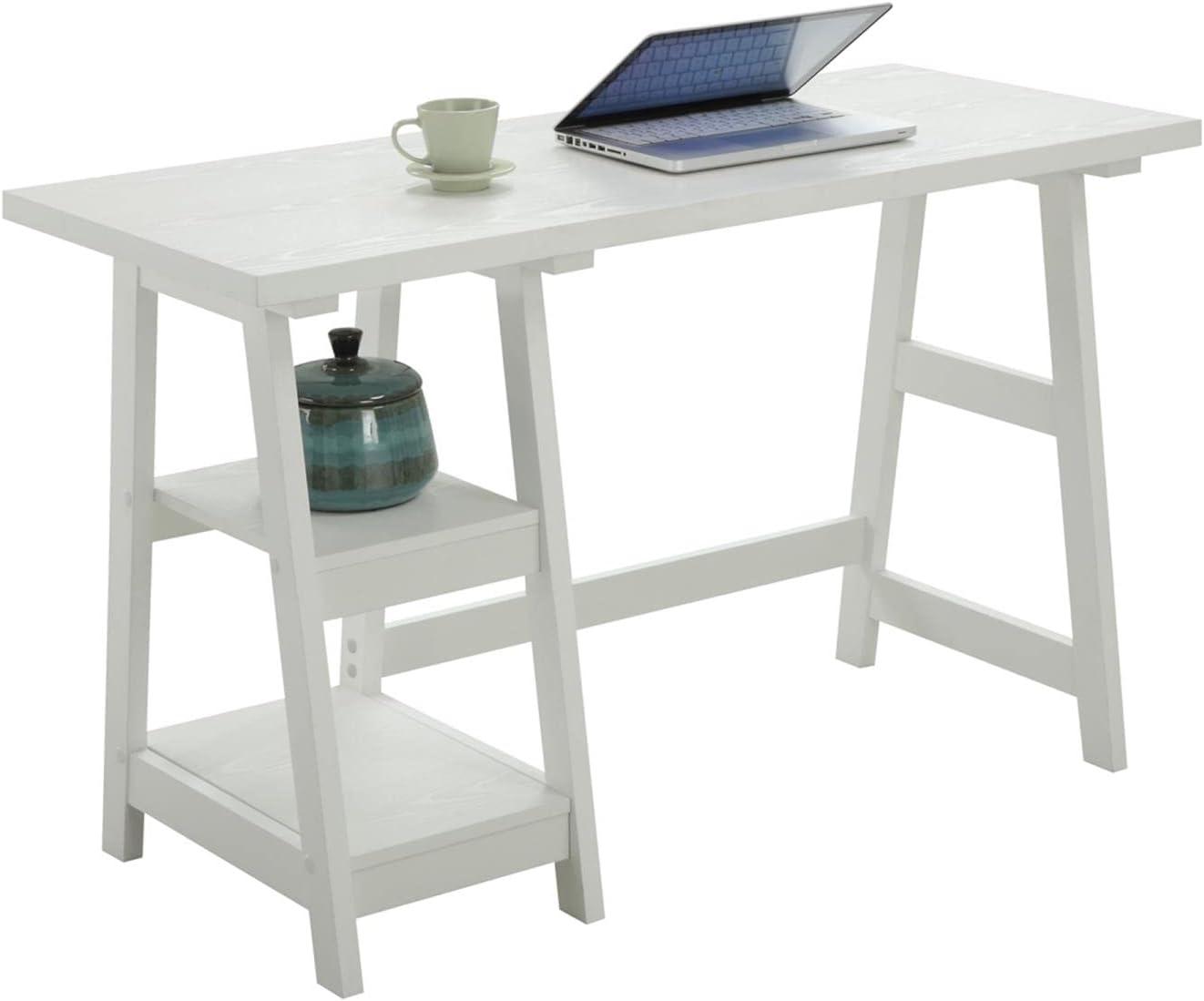 Convenience Concepts Designs2Go 29.25" Tall Trestle Desk with Shelves, White