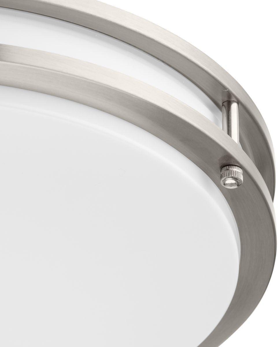 Progress Lighting, Moderna Collection, 1-Light Flush Mount, Brushed Nickel, White Acrylic Shade, Steel, 14" Width, LED