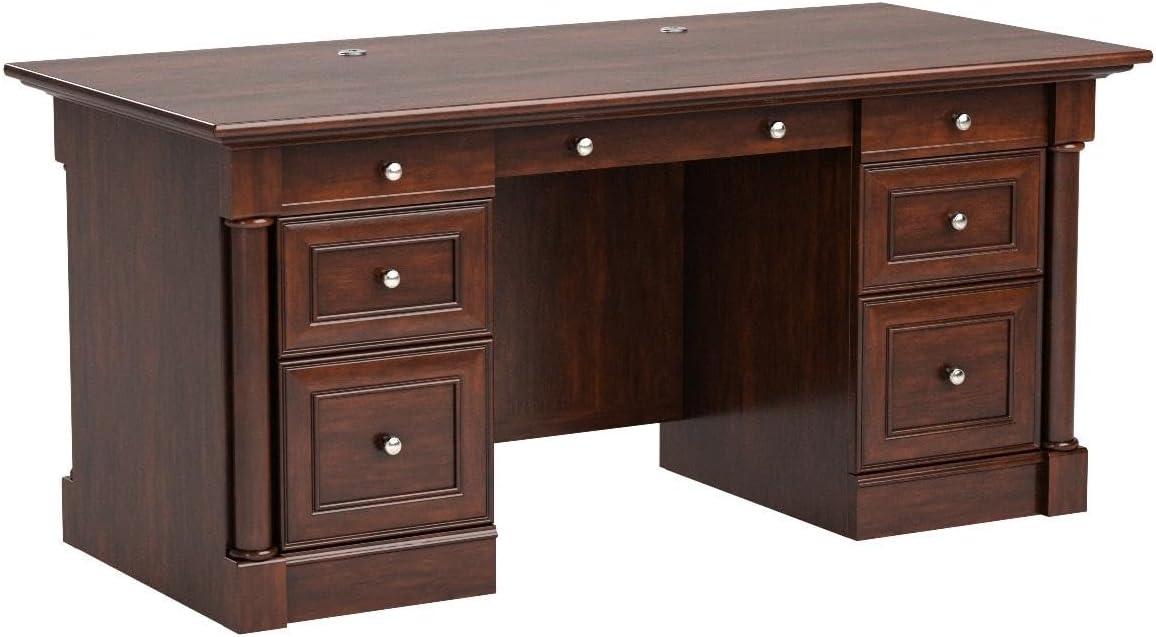 Black Wood Executive Desk with Drawer and Power Outlet