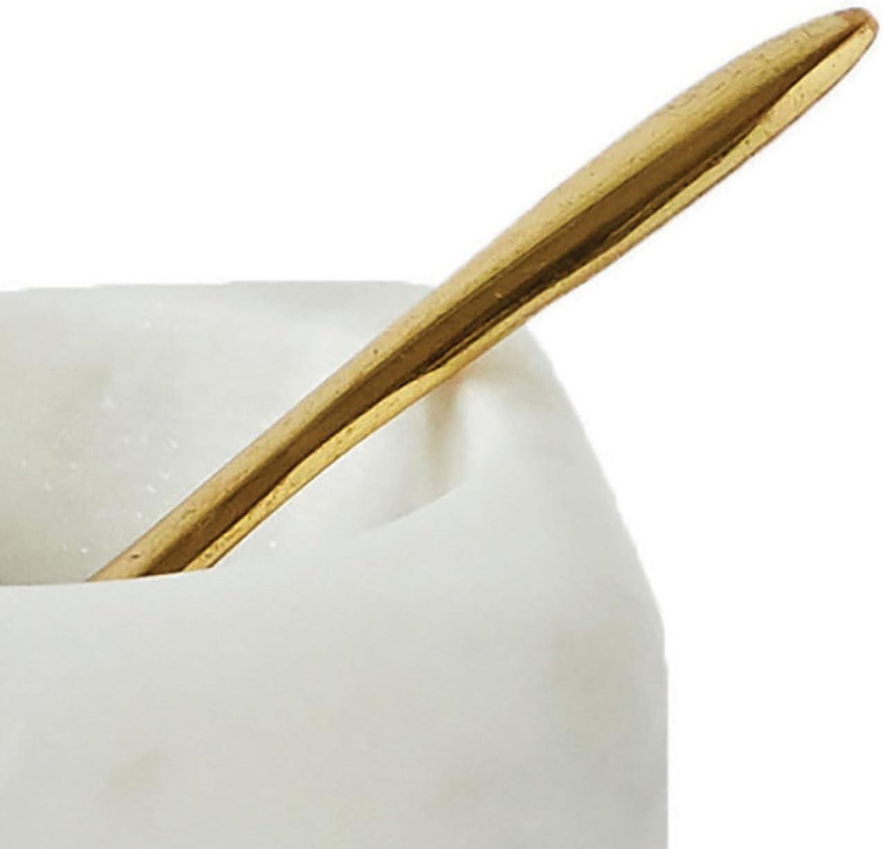 Creative Co-Op Square White Marble Bowl with Brass Spoon (Set of 2 Pieces)