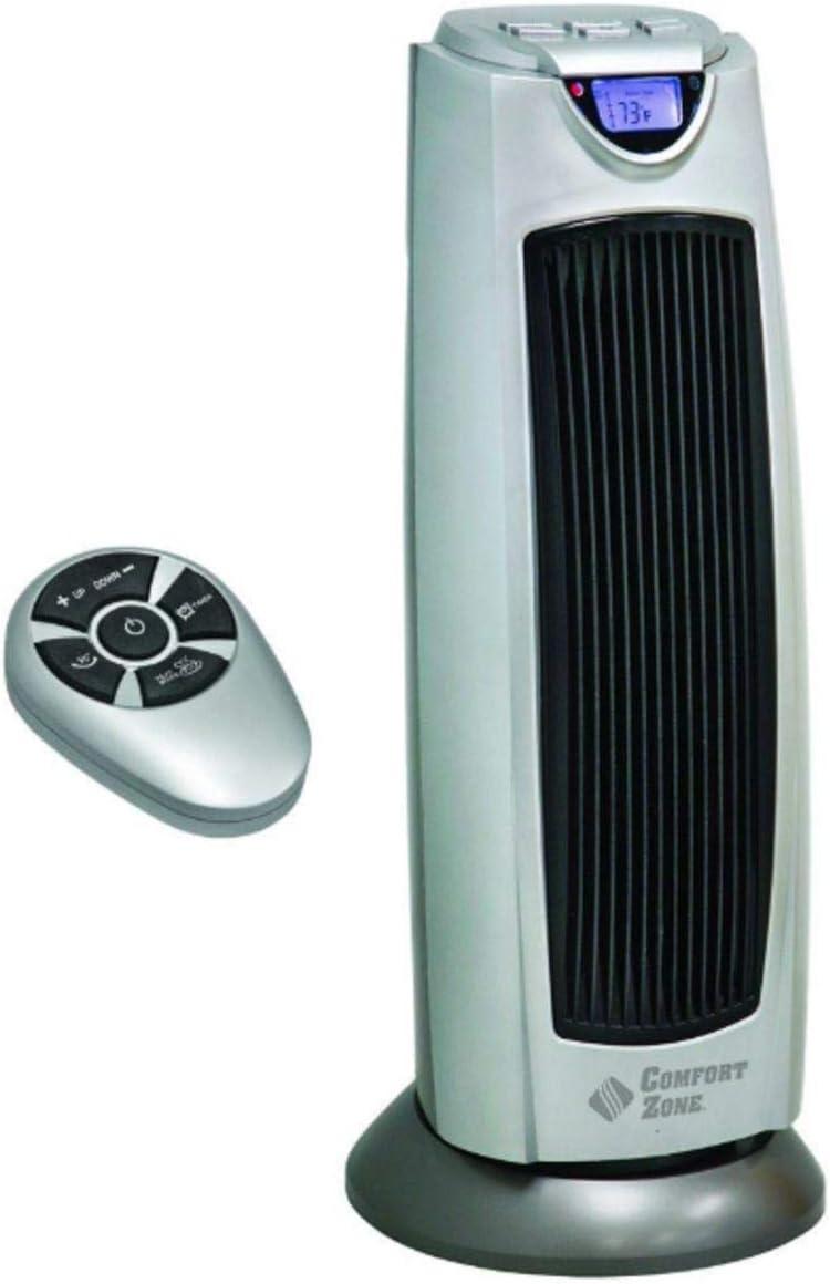 Comfort Zone Silver Ceramic Oscillating Tower Heater with Remote