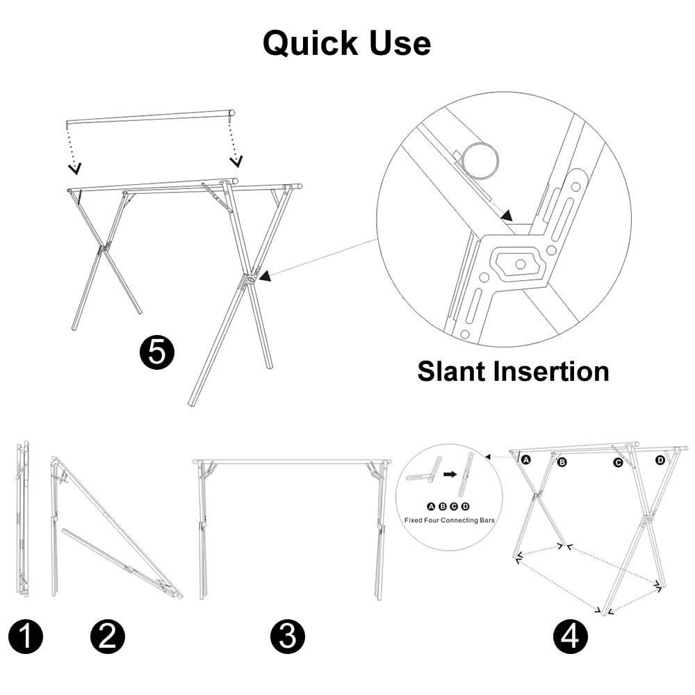 Clothes Drying Rack for Laundry Foldable,Stainless Steel Laundry Drying Rack for Indoor Outdoor,Foldable Easy Storage Clothes Rack for Drying, Garment Rack Space Saving, 63 Inches