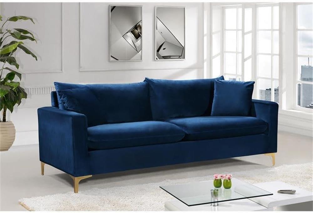 Meridian Furniture Naomi Contemporary Velvet Sofa in Navy