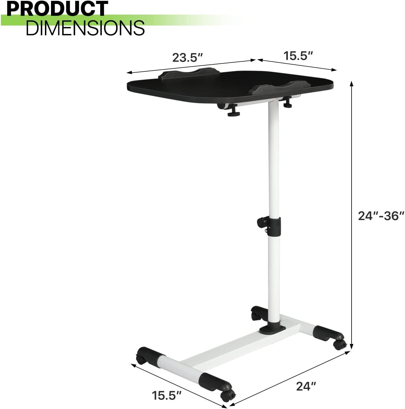 Magshion Workstation, Height Adjustable Computer Desk, Drafting Table Rolling Cart with Casters for Home Office, White