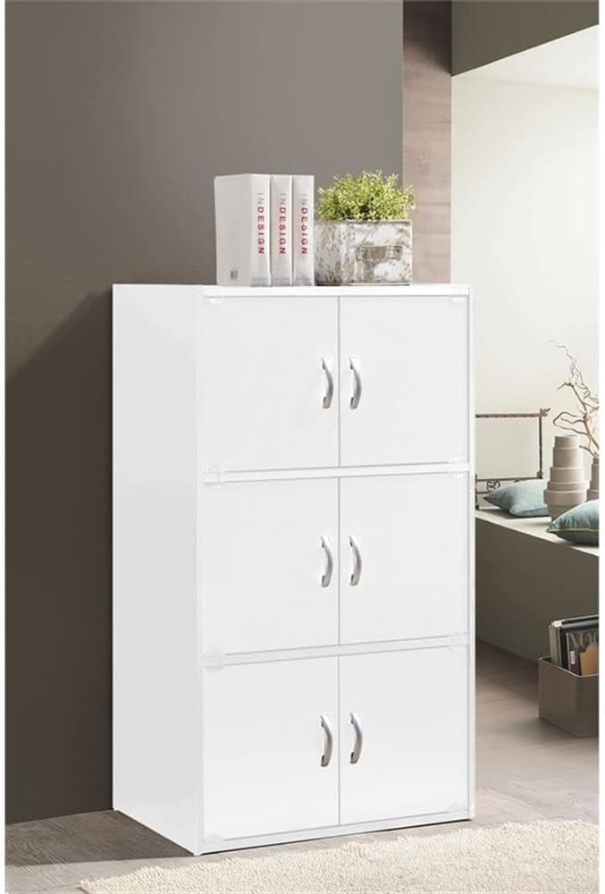 Hodedah 3-Shelf, 6-Door Multipurpose Cabinet, White