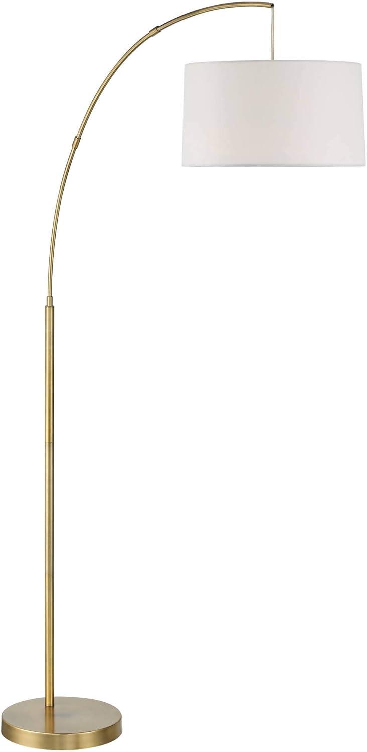 360 Lighting Cora Modern Arc Floor Lamp Standing 72" Tall Brass Metal White Linen Drum Shade Decor for Living Room Reading Bedroom Office House Home