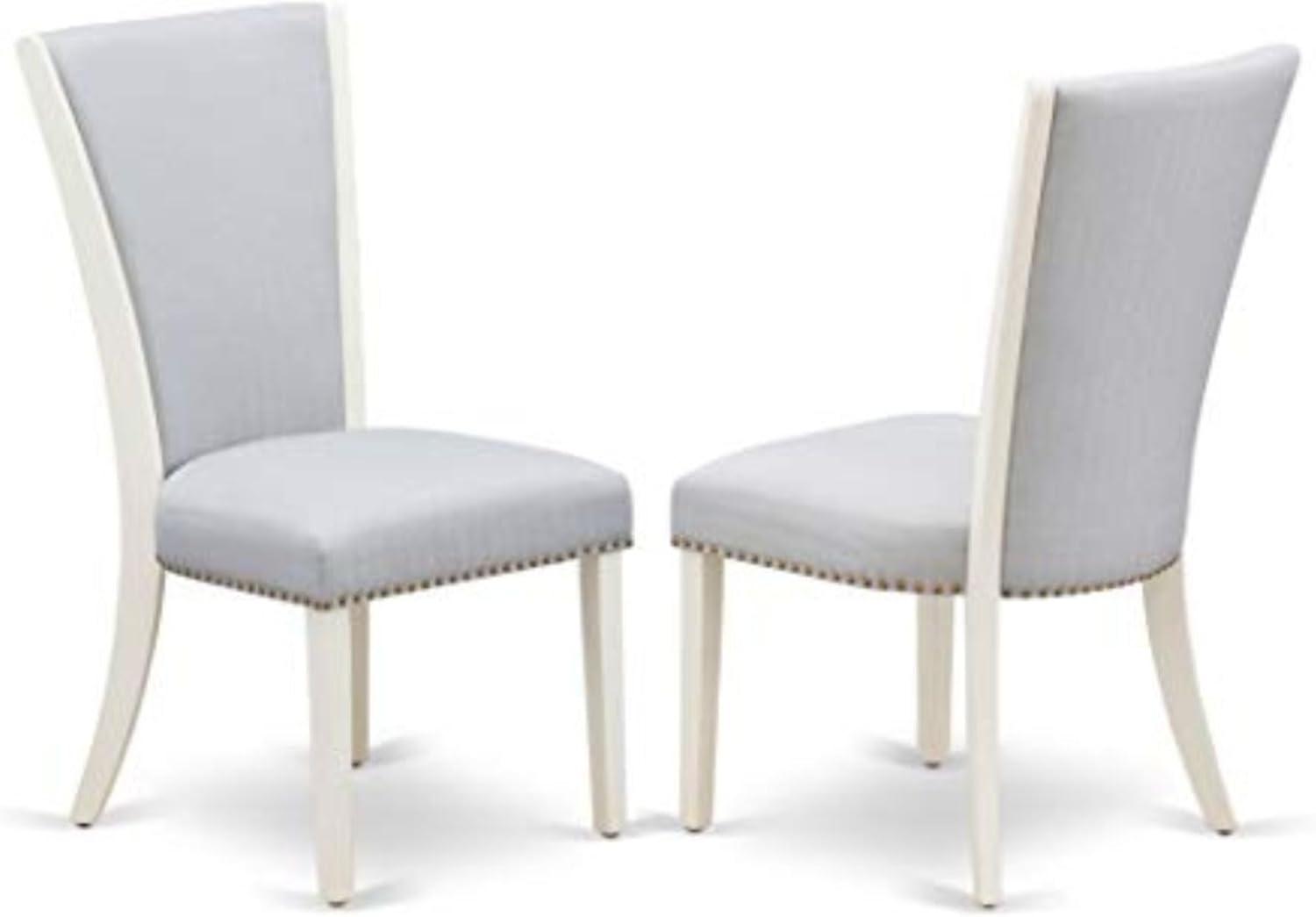 Verona Linen White Wood Frame Upholstered Chair with Gray Linen Fabric Seat with Nail Head & Stylish Back - Set of 2