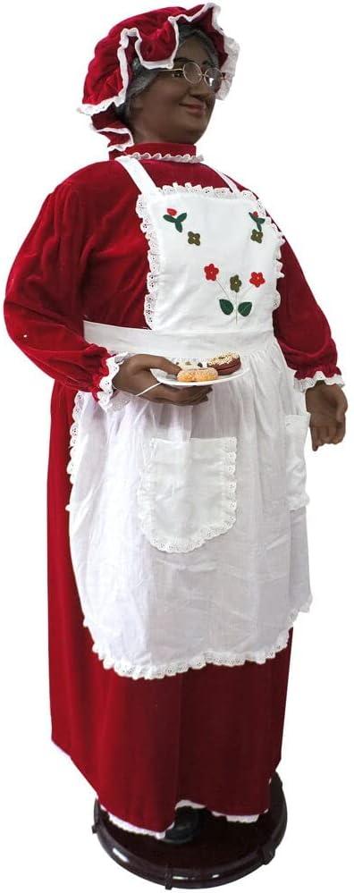 Christmas Time 58-In. African American Dancing Mrs. Claus with Apron and Christmas Cookies | Animated Indoor Holiday Home Decor | CT-MC058-2RD2-AA