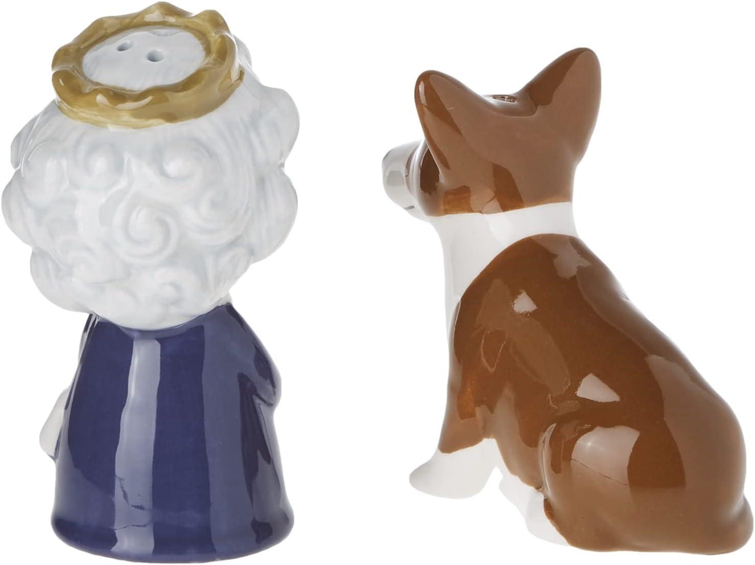 Regal Queen and Corgi Ceramic Salt and Pepper Shaker Set