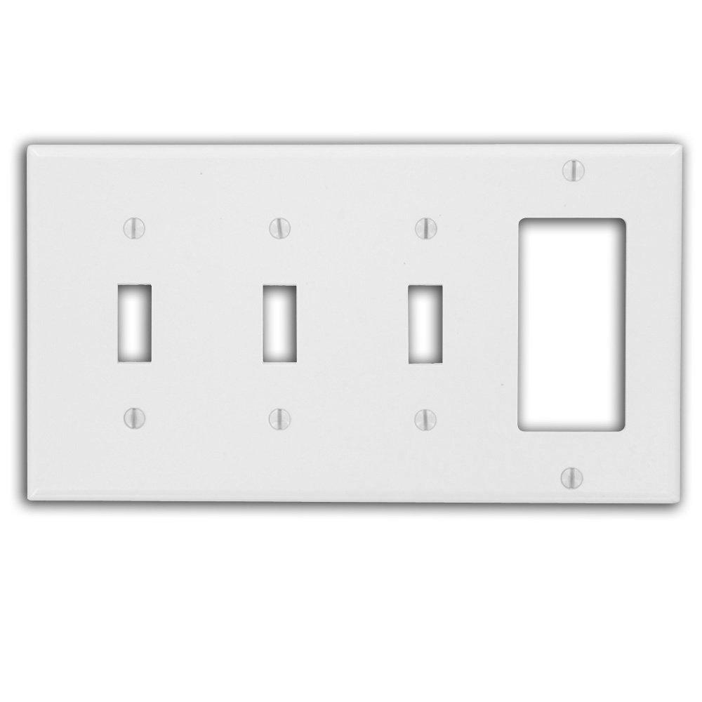 Leviton P326-W Wallplate 4-Gang 3-Toggle 1-Decora Standard Size Plastic - White