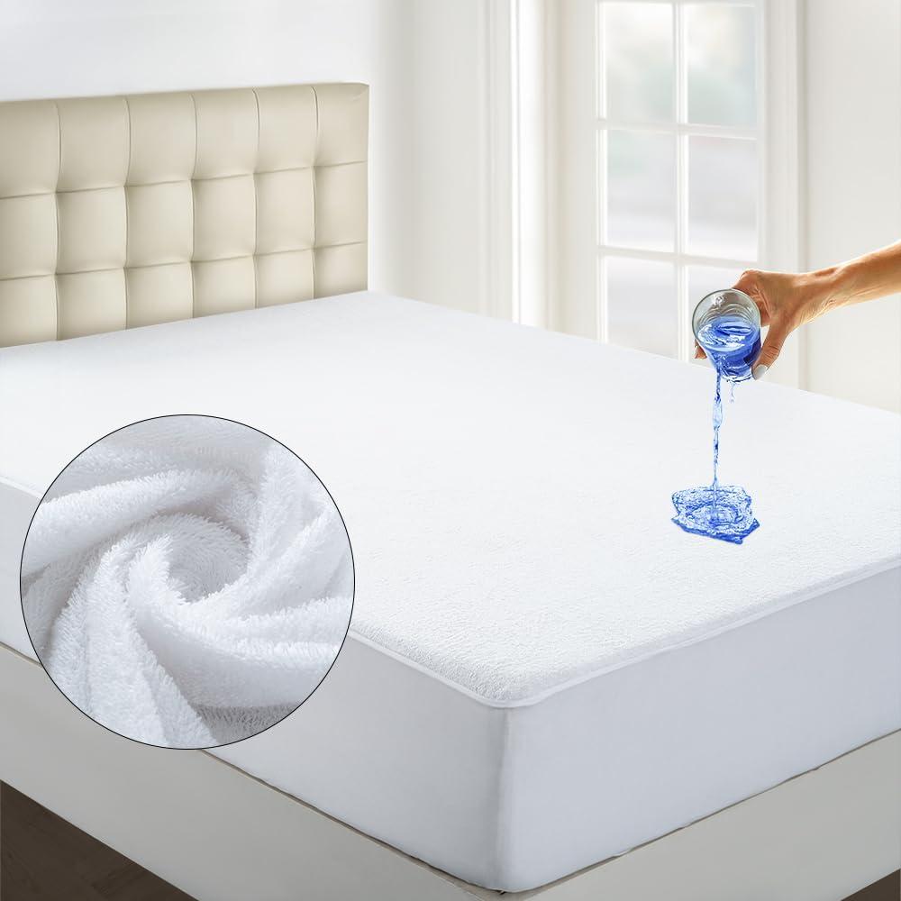 Lux Decor Collection Poly Cotton Terry Top Fitted Mattress Protector Waterproof Hypoallergenic