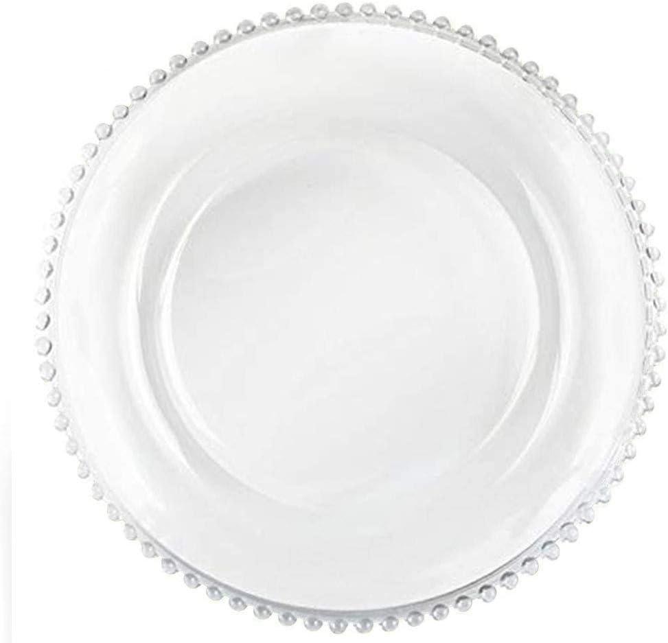 Charge it by Jay Beaded Rim Charger Plate 13” Decorative Glass Service Plate for Home, Professional Dining, Perfect for Upscale Events, Dinner Parties, Weddings, Banquets, Catering, Set of 4, Clear