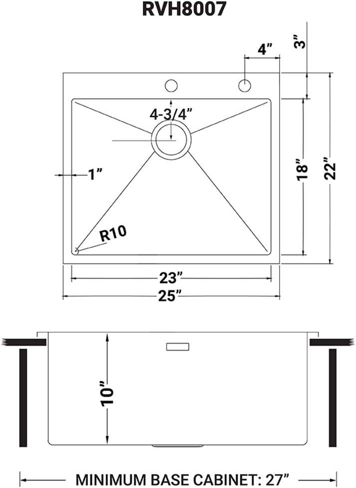 Ruvati 25-inch Drop-in Topmount 16 Gauge Stainless Steel Rounded Corners Kitchen Sink Single Bowl