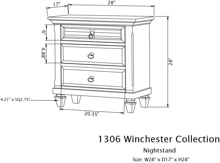 Winchester Pine White Transitional 3-Drawer Nightstand