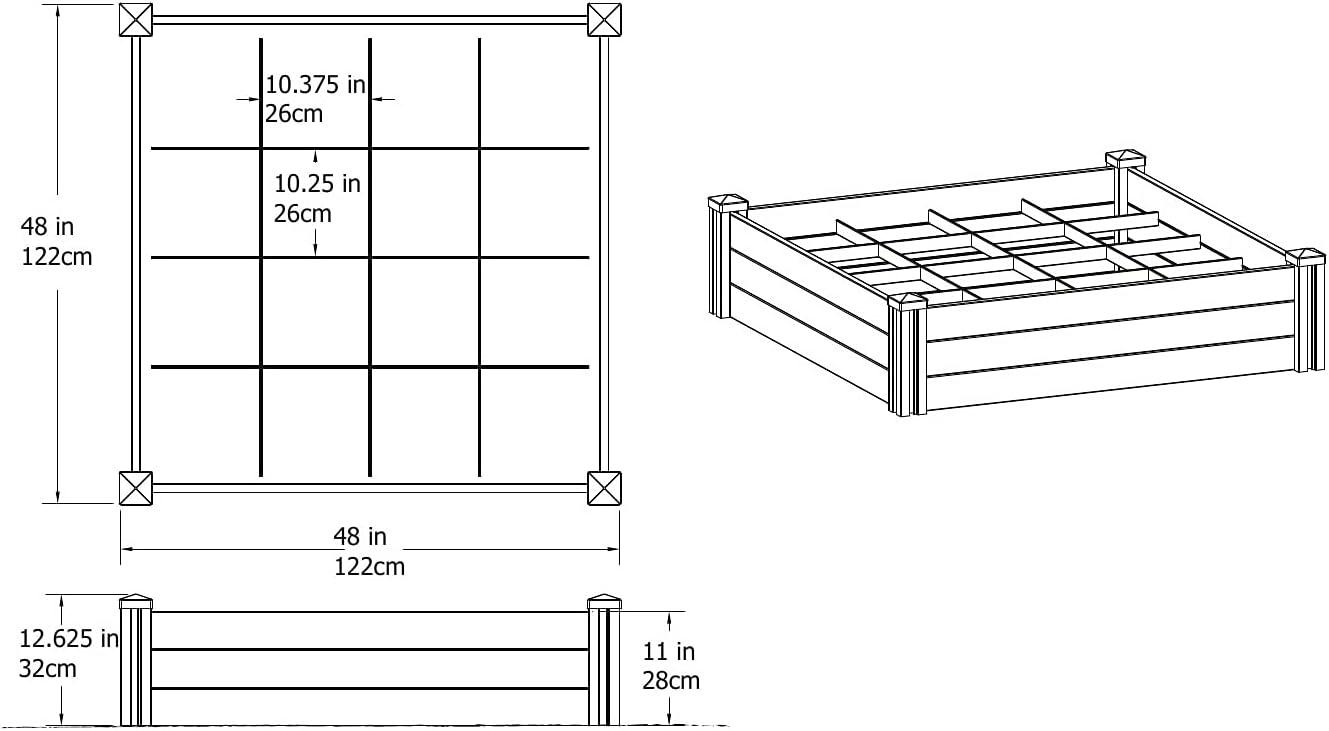 Classic White Vinyl 48" x 48" Raised Garden Bed with Grid