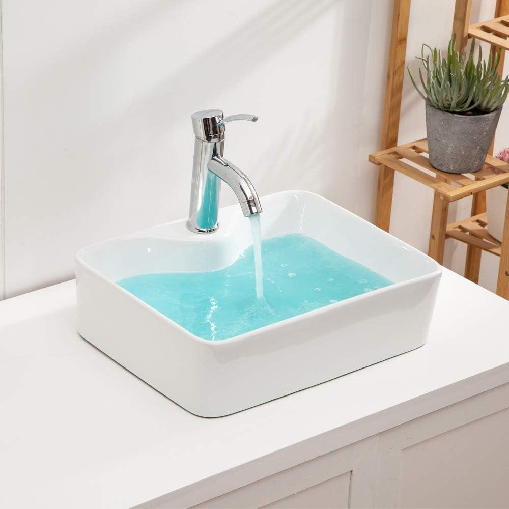 19" White Ceramic Rectangular Above-Counter Vessel Sink