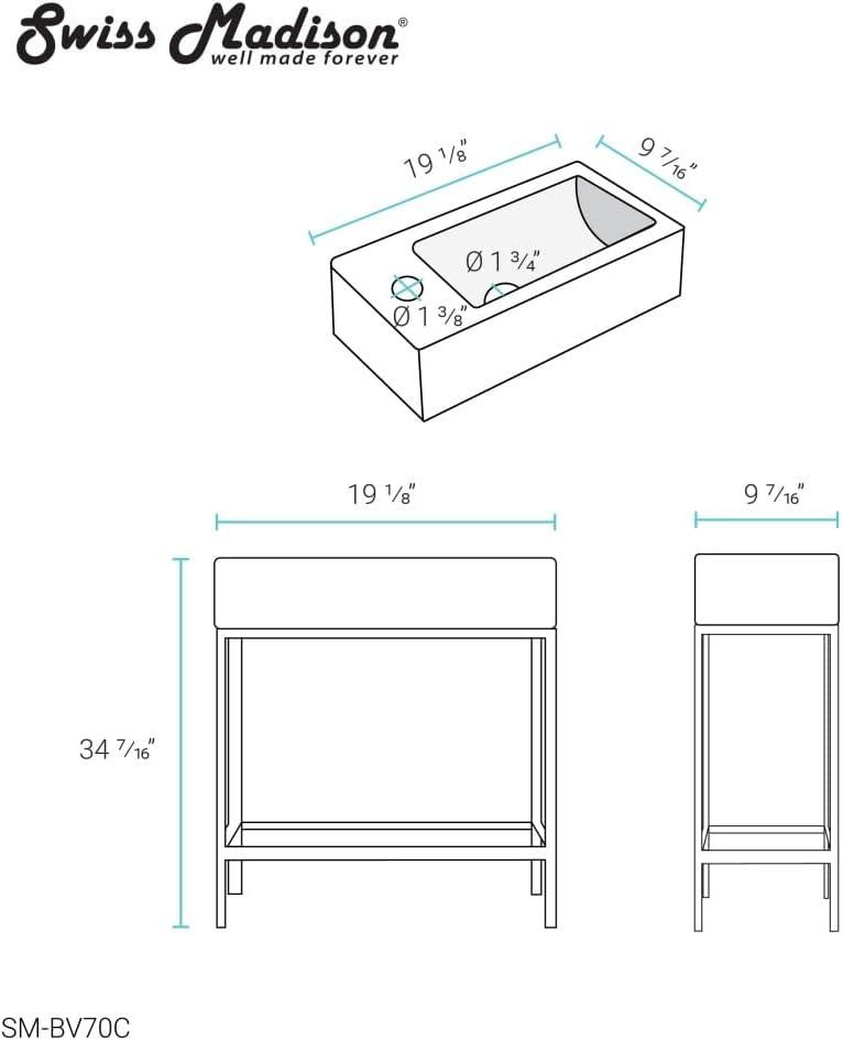 Pierre Matte Black 19.5" Freestanding Metal Frame Bathroom Vanity with Glass Shelf