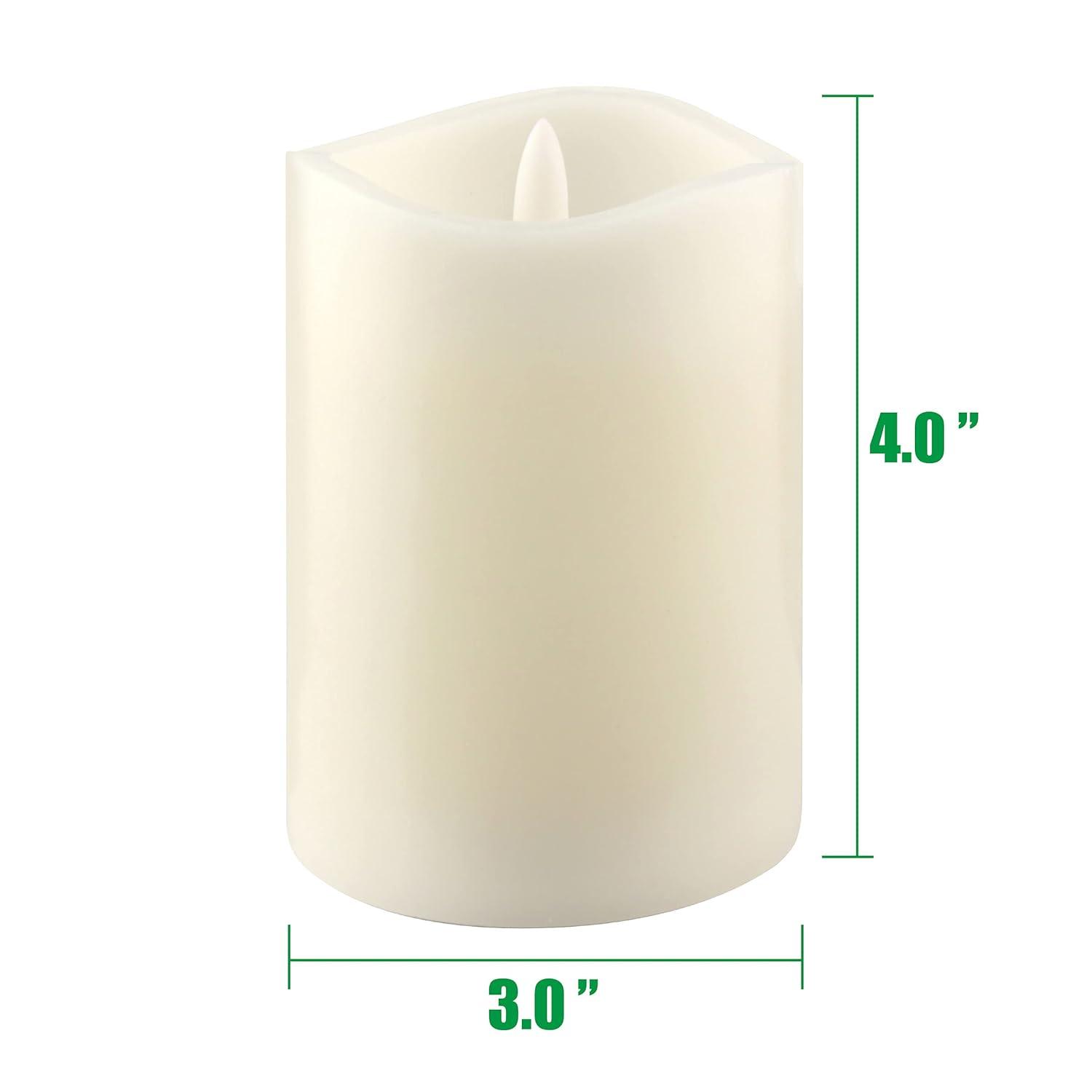 Stonebriar Flameless LED 3"x 4" off-White Real Wax Pillar Candle with Timer and Remote, 6 Pack