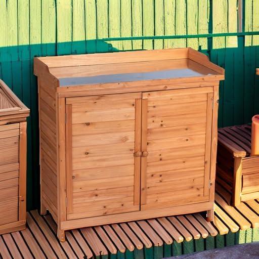 Natural Fir Wood Outdoor Garden Storage Cabinet with Potting Bench