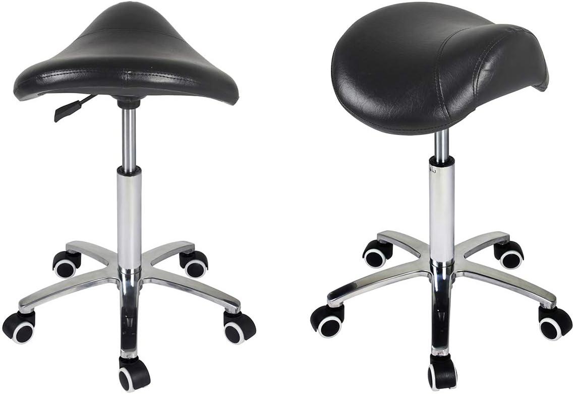 Antlu Saddle Stool Rolling Chair for Medical Massage Salon Kitchen Spa Drafting,Adjustable Hydraulic Stool with Wheels (Without Backrest, Black)