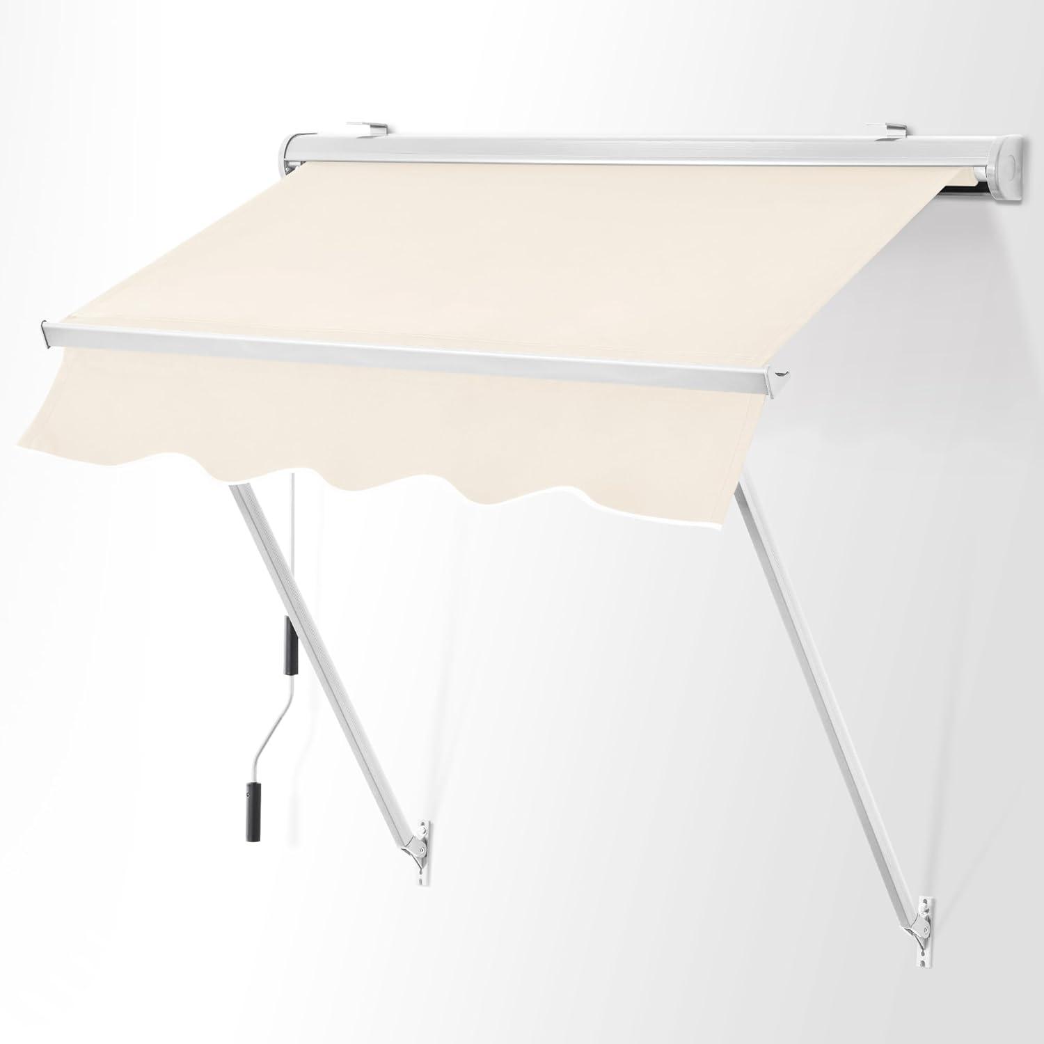 MCombo Polyester Cover Patio Window Awning, Manual Retractable Sunshade Canopy