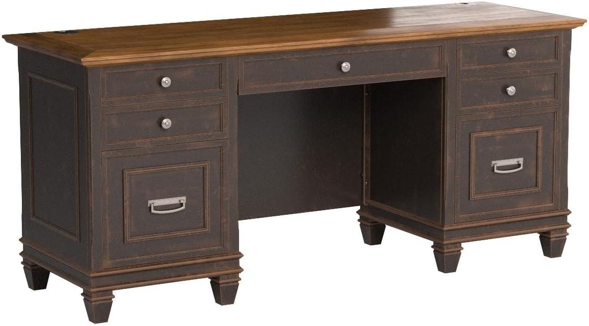 Hartford Executive Home Office Desk with Hutch, Black and Brown