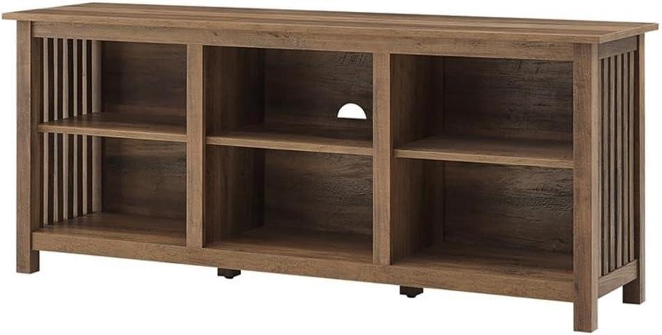 Rustic Oak Mission-Style Slat-Side TV Stand for 65 Inch TVs