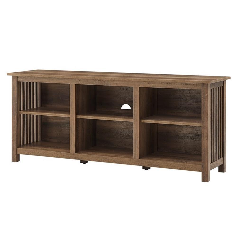 Rustic Oak Mission-Style Slat-Side TV Stand for 65 Inch TVs