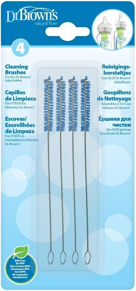 Dr. Brown's Natural Flow Reusable Vent System Baby Bottle Bristle Cleaning Brushes - 4ct