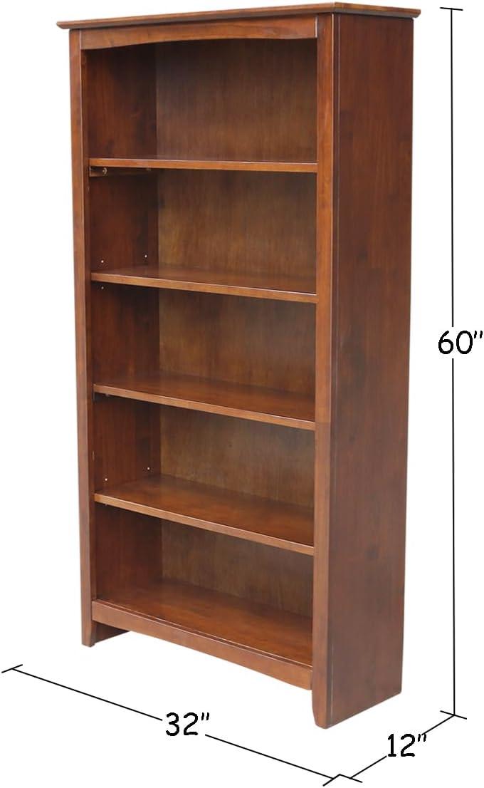 Transitional 60" Espresso Solid Wood Adjustable Bookcase