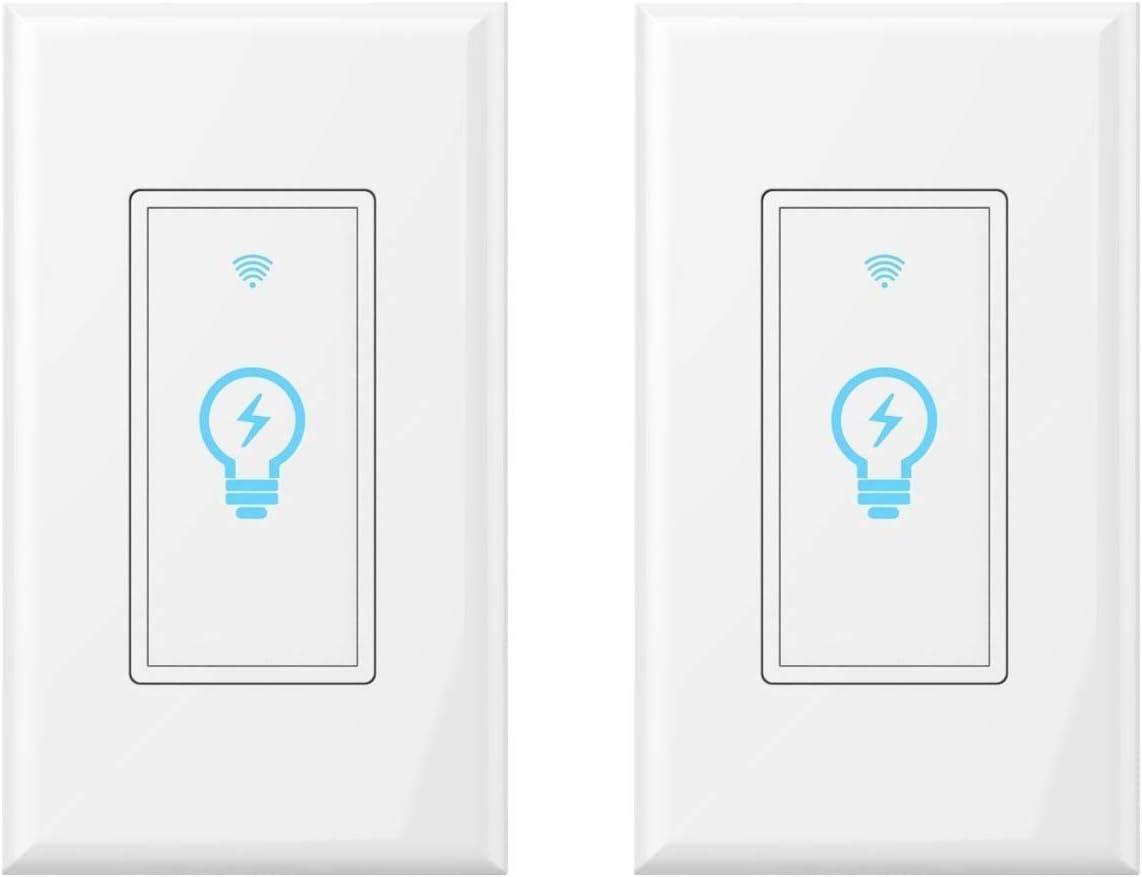 Smart Light Switch, Compatible with Alexa, Google Assistant, IFTTT, WiFi Light, Neutral Wire Required, Schedule Setting APP Remote Control, ETL, No Hub Required (Smart Switch 2pack)