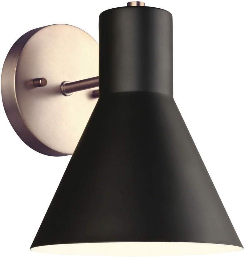 Towner Mid-Century Satin Brass Wall Sconce with Dimmable Black Steel Shade