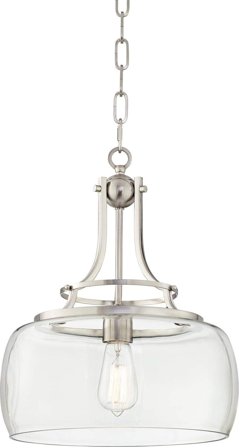 Franklin Iron Works Charleston Brushed Nickel Pendant Light 13 1/2" Wide Modern LED Clear Glass for Dining Room Kitchen Island