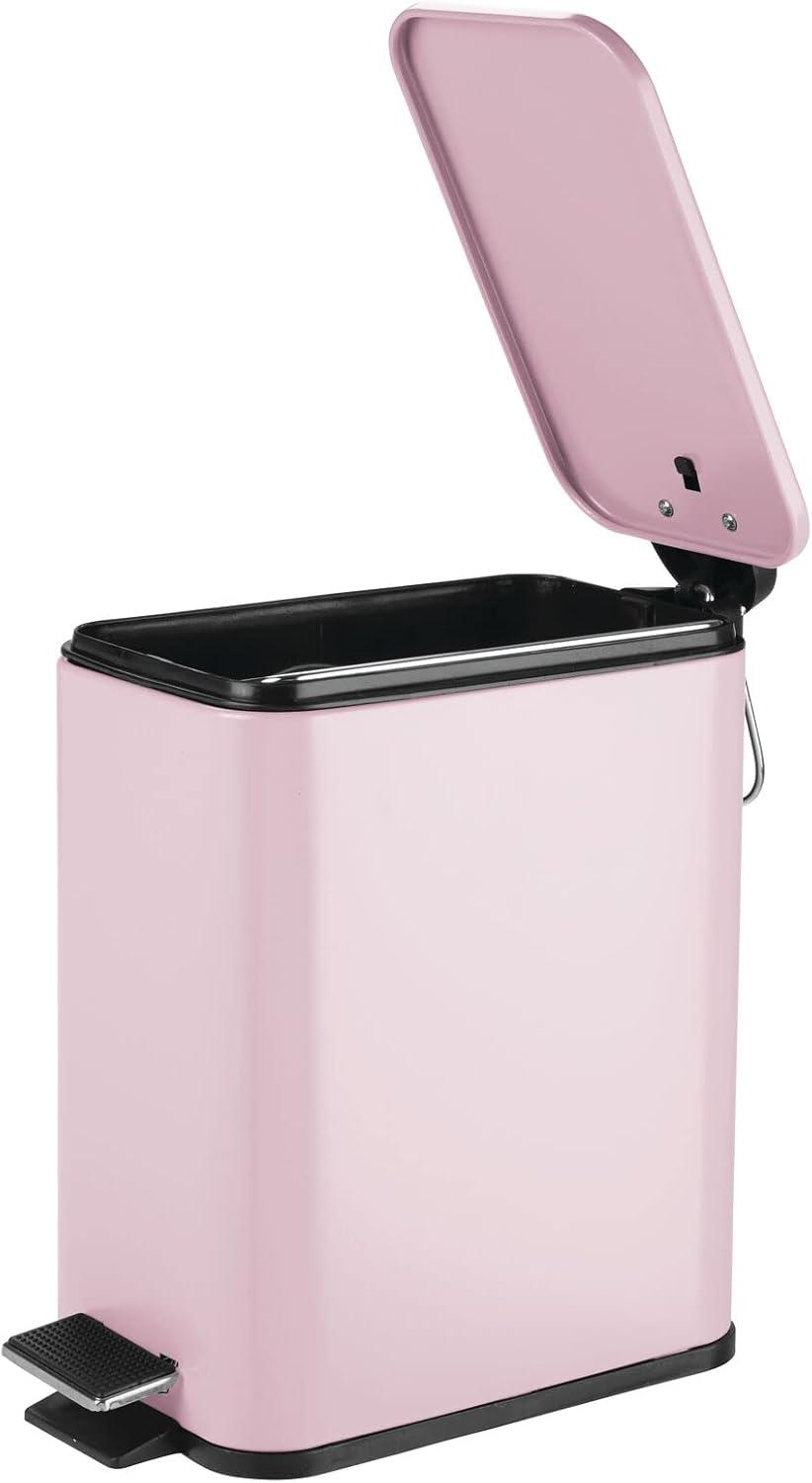 mDesign Slim Metal 1.3 Gallon Step Trash Can with Lid/Liner Bucket - Matte Blush