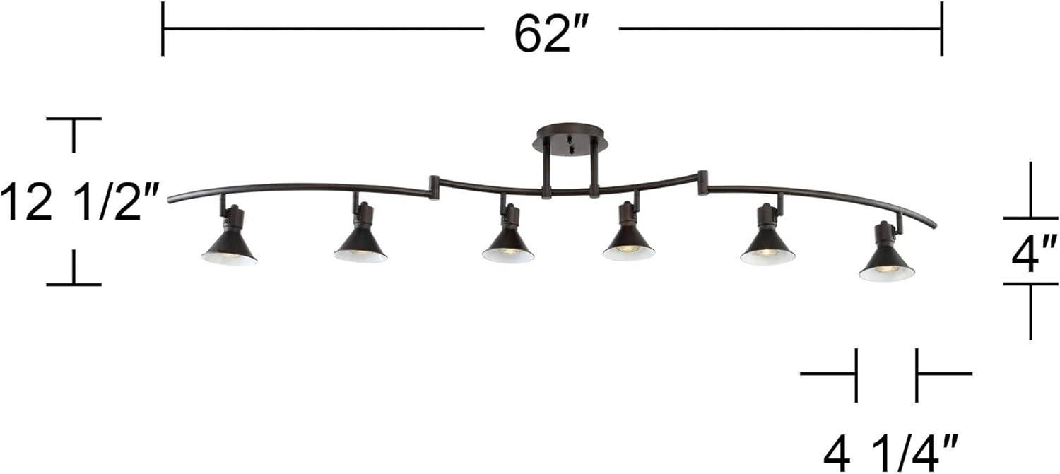 Pro Track Rhodes 6-Head LED Ceiling Track Light Fixture Kit Spot Light GU10 Brown Bronze Hood Metal Farmhouse Rustic Kitchen Bathroom 62" Wide