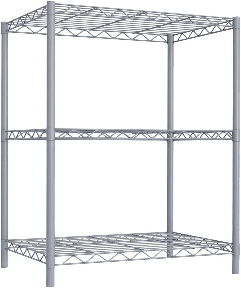 Grey 3-Tier Adjustable Wire Shelving Unit