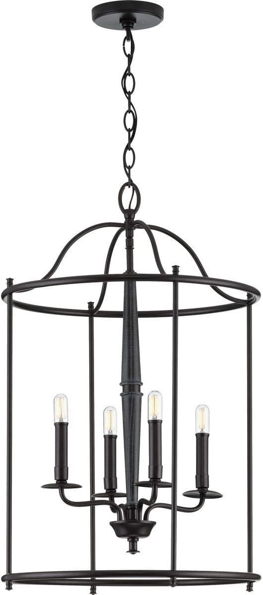 Progress Lighting Durrell 4-Light Foyer Pendant, Matte Black, Open-Cage, No Shade