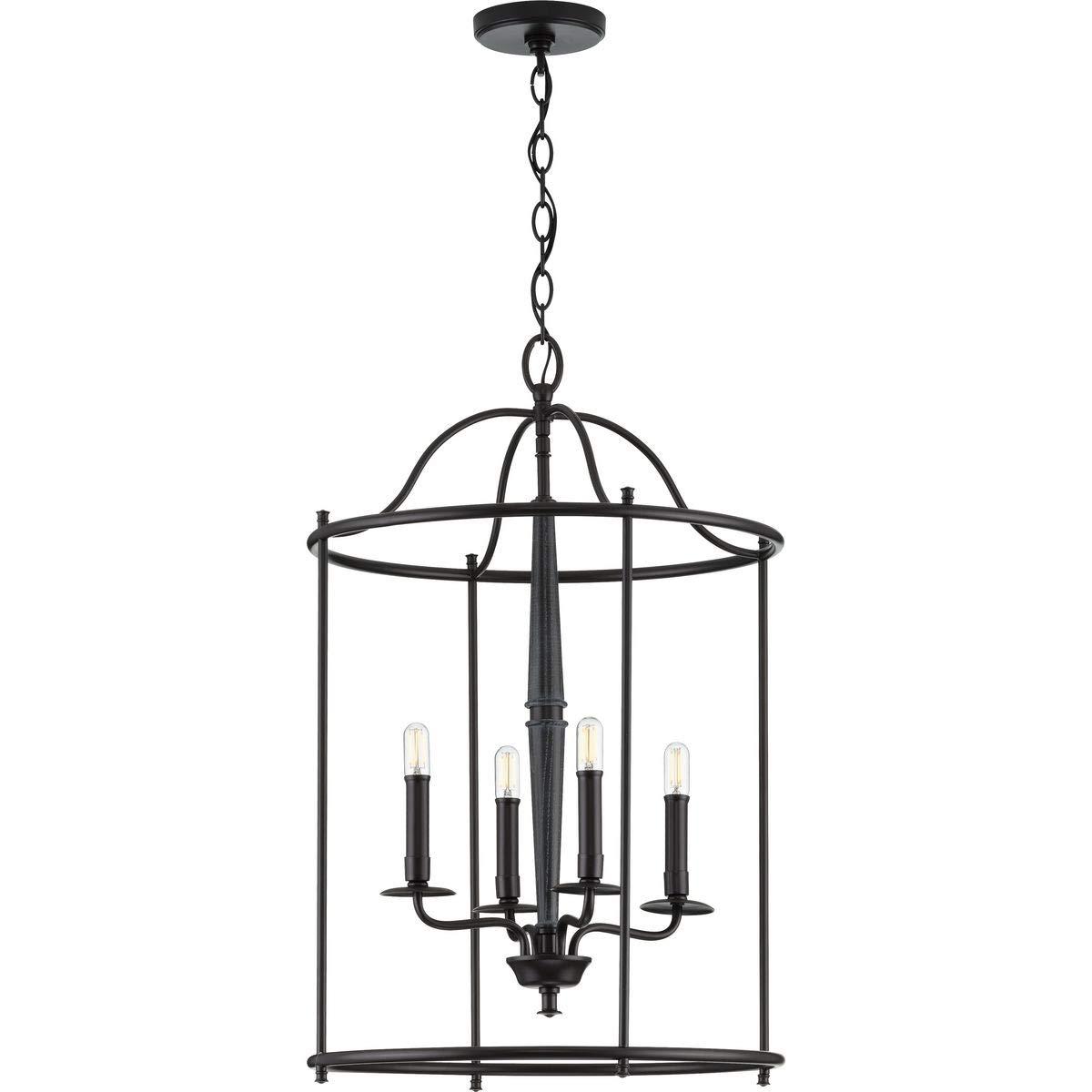 Progress Lighting Durrell 4-Light Foyer Pendant, Matte Black, Open-Cage, No Shade