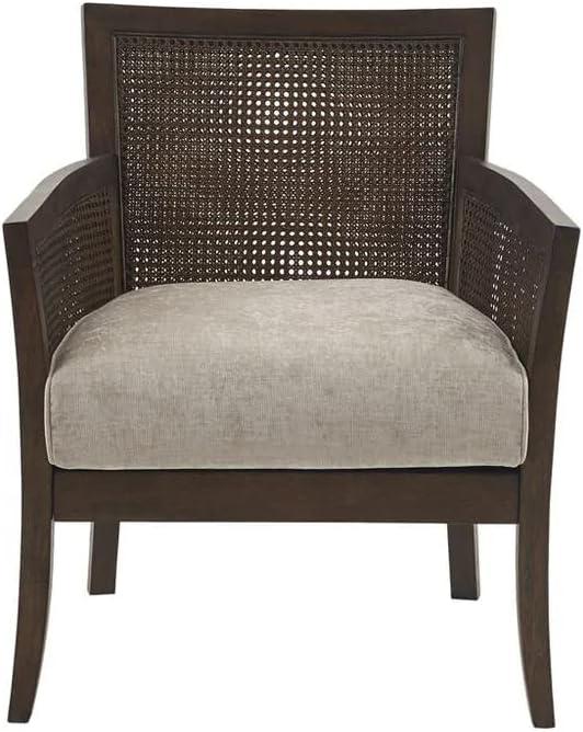 Madison Park Paulie Accent Chair Cream/Reclaimed Natural: Upholstered Wingback, Rubberwood Frame