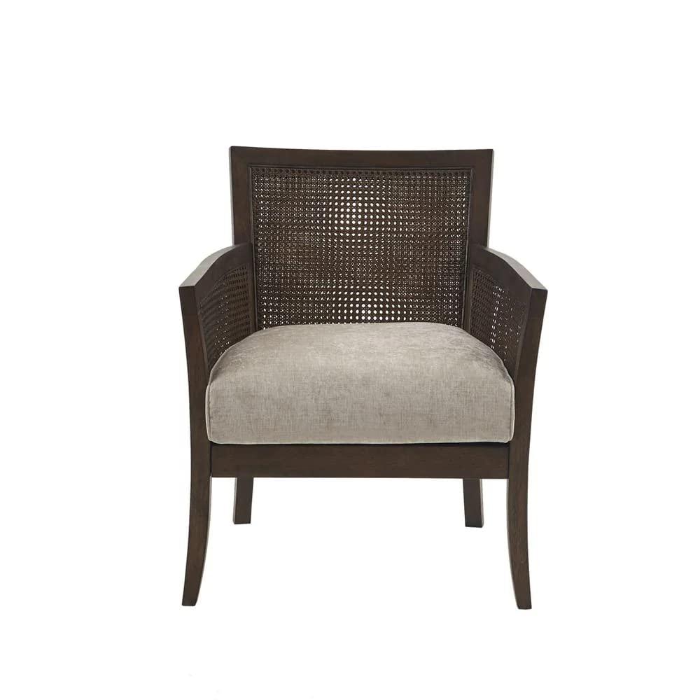 Madison Park Paulie Accent Chair Cream/Reclaimed Natural: Upholstered Wingback, Rubberwood Frame