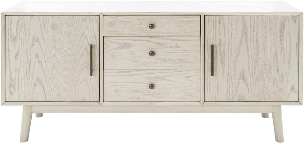 Elissa White Washed Mid-Century Media Stand with Bronze Hardware