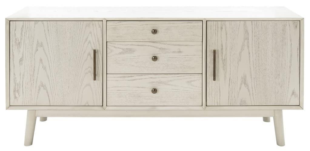 Elissa White Washed Mid-Century Media Stand with Bronze Hardware